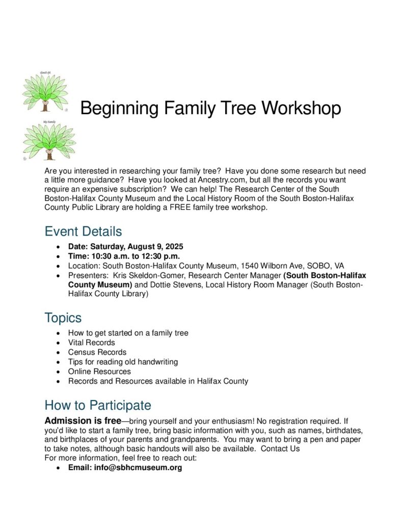 Family Tree Workshop flyer